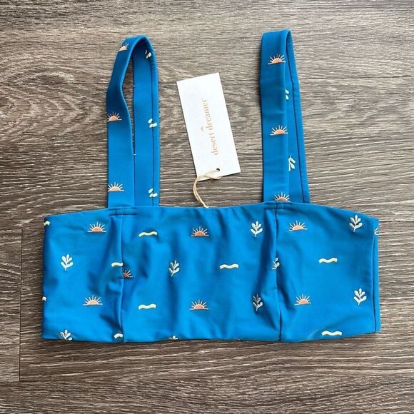 🐿️ NWT Urban Outfitters Desert Dreamer Teal Blue Embroidered Bikini Top Small - Picture 1 of 4